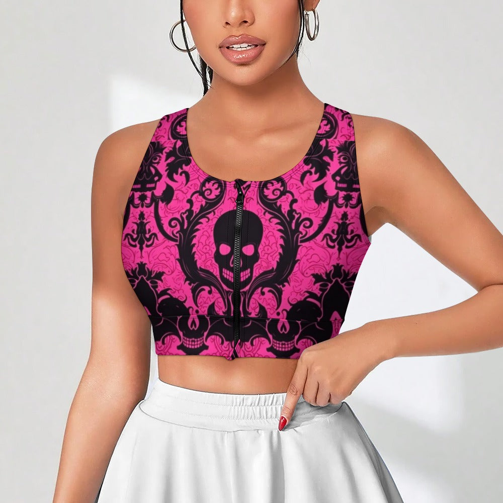 Pink Gothic Skull Yoga Zipper Vest