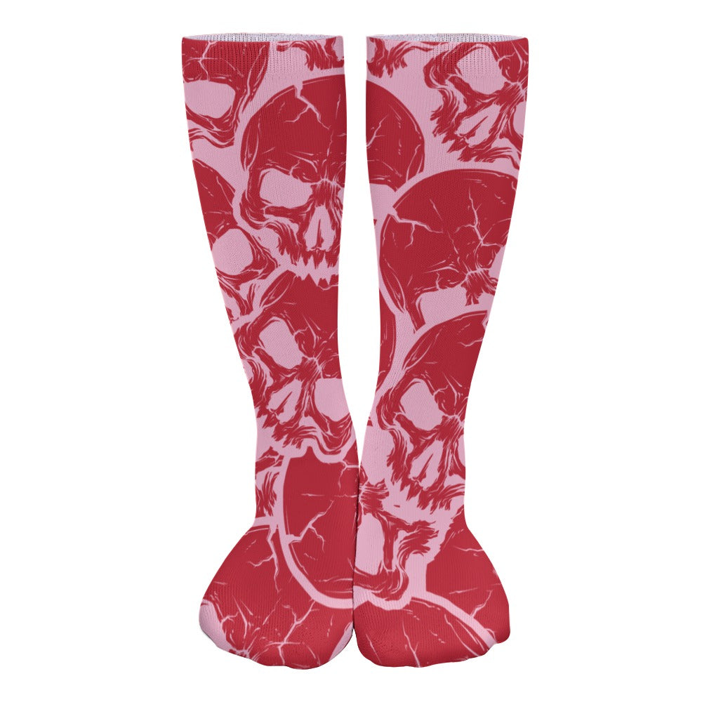 Red Skulls Pink Thick Stockings