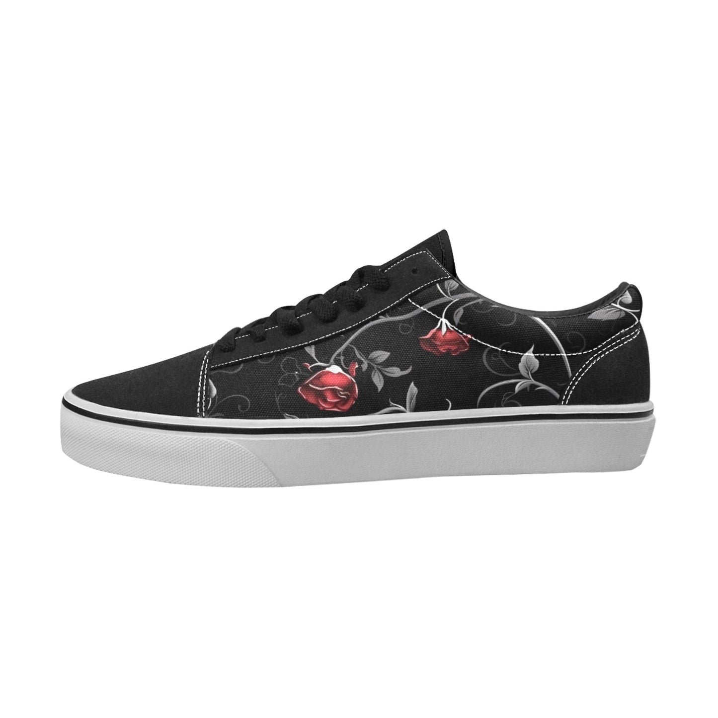 Red Roses And Vines Lace-Up Canvas Shoes