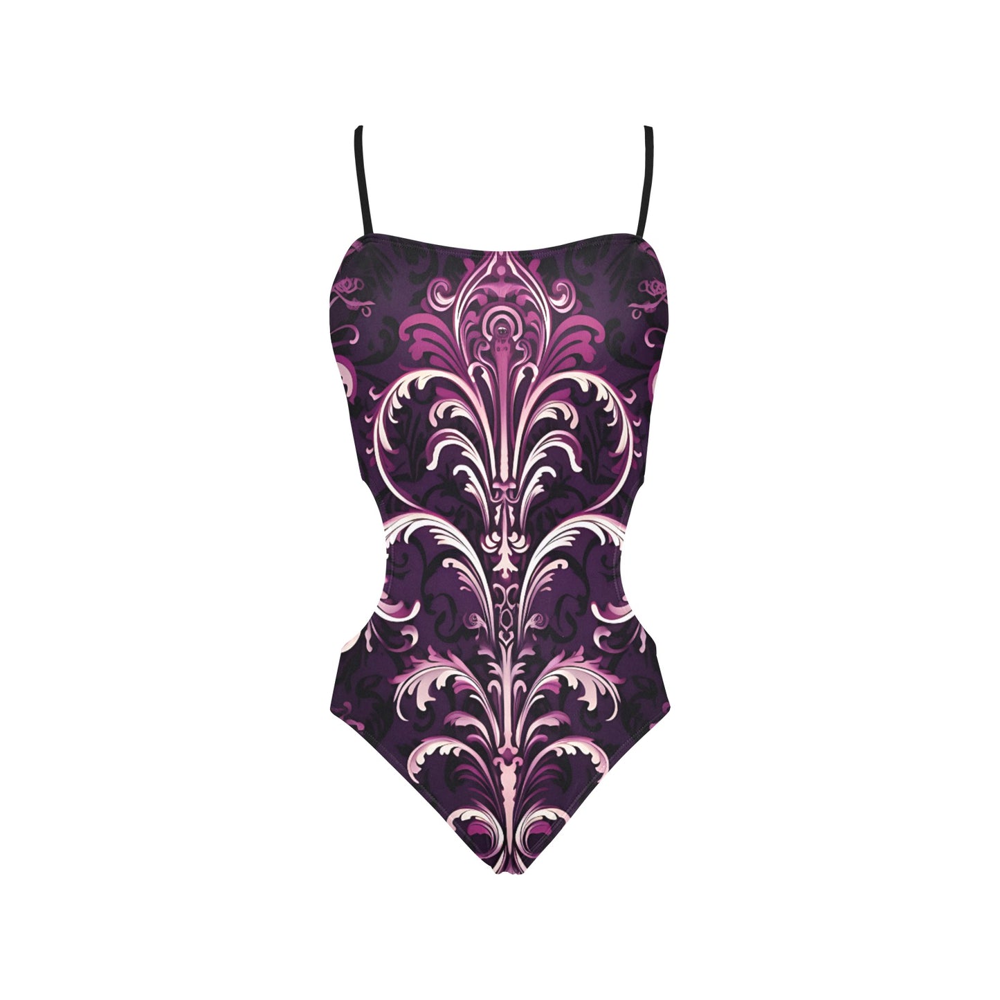 Gothic Purple Design Spaghetti Strap Cut Out Sides Swimsuit