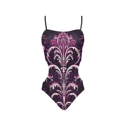 Gothic Purple Design Spaghetti Strap Cut Out Sides Swimsuit