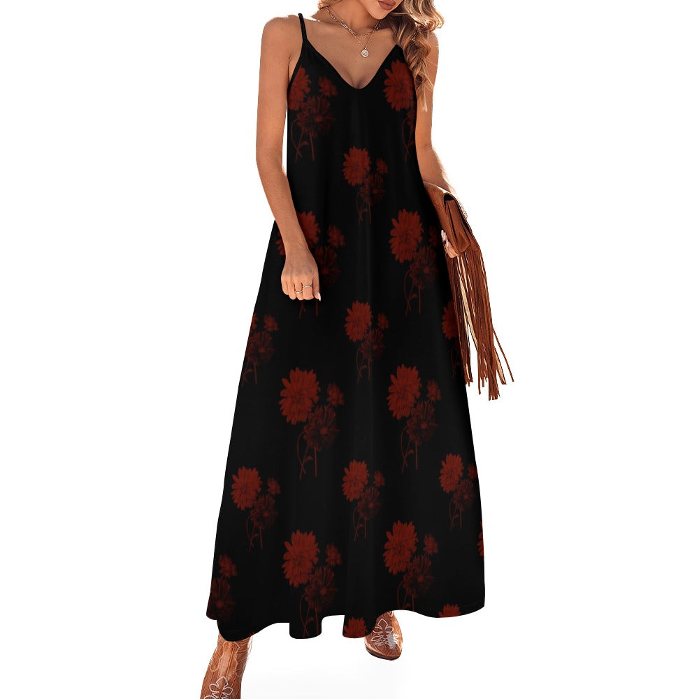 Red Roses Sling Ankle Long Dress