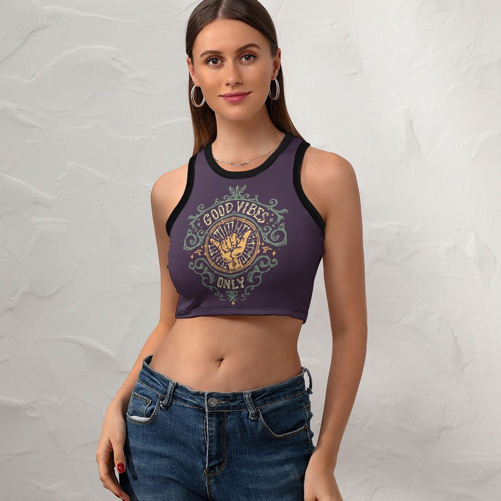 Good Vibes Only Cropped Slim Racer Tank Top