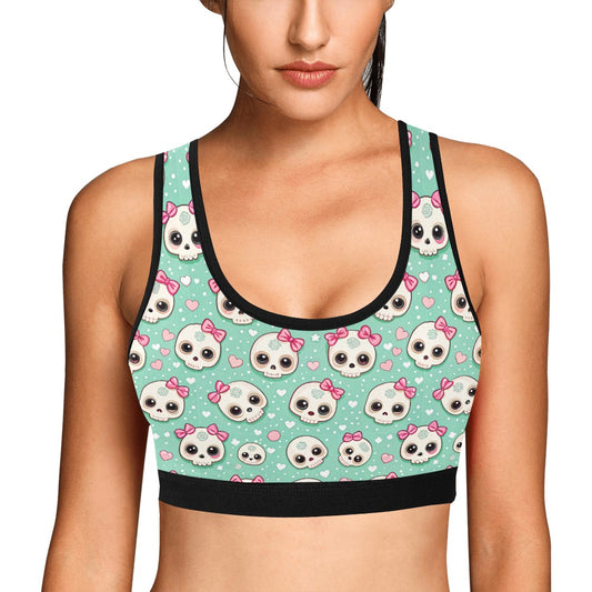 Cute Little Skulls With Bows Sports Bra