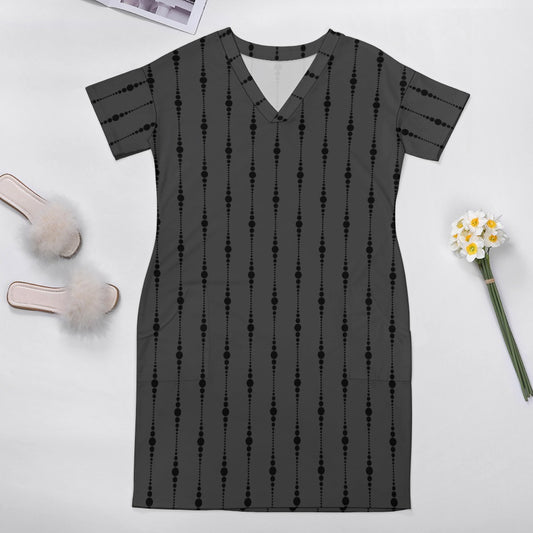 Gray And Black Loose Dress With Pockets