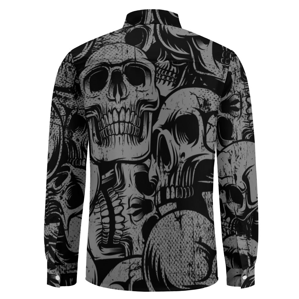 Silver Skull Casual One Pocket Long Sleeve Shirt