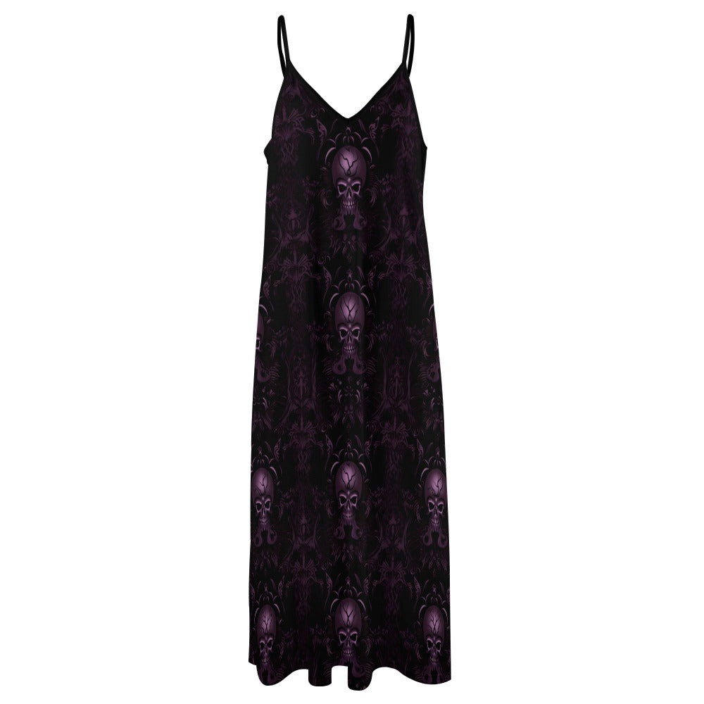 Purple Gothic Skull Sling Ankle Long Dress