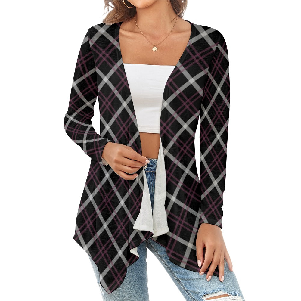 Purple Plaid Knitted Cardigan