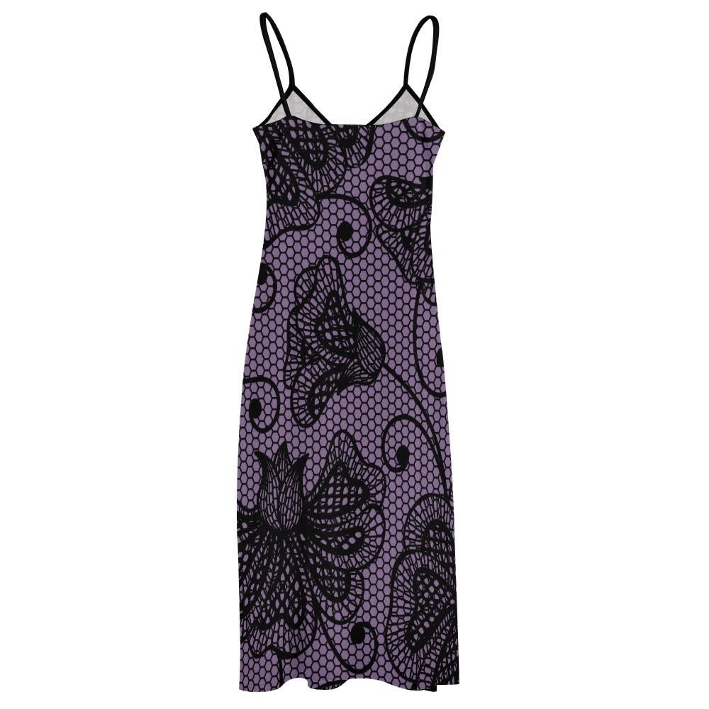 Gothic Purple Lace Style Sling Ankle Long Dress