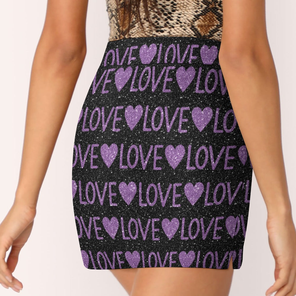 Sparkling Purple Hearts And Love Skirt Shorts With Pockets