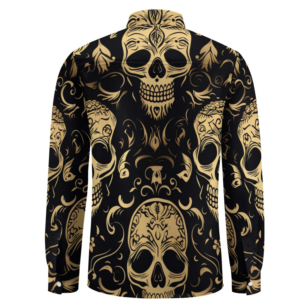 Big Skull Design Casual One Pocket Long Sleeve Shirt