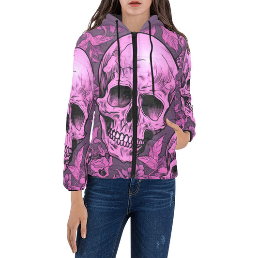 Pink Skulls Padded Hooded Jacket