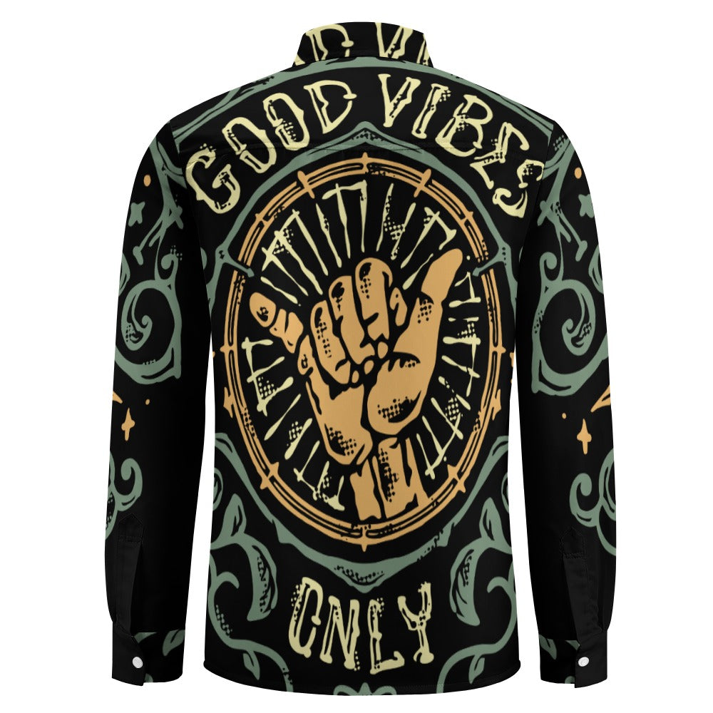 Good Vibes Only Casual One Pocket Long Sleeve Shirt