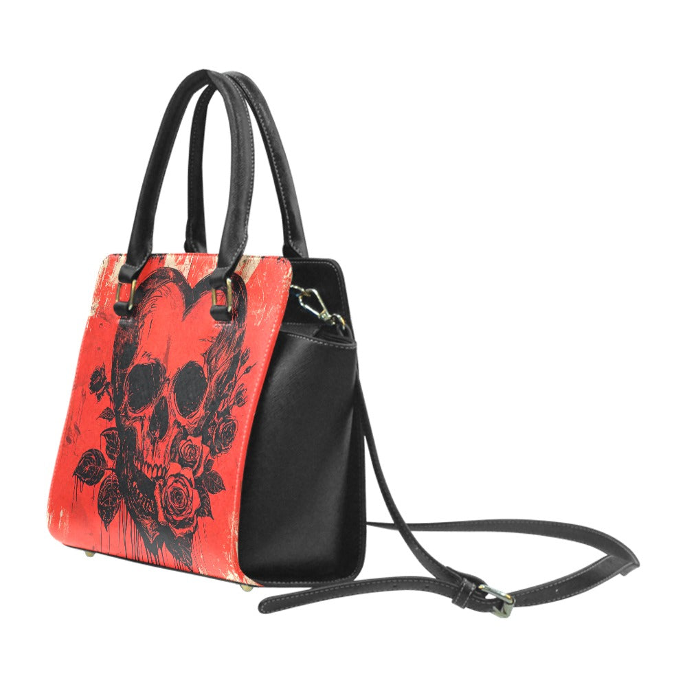 Skull Heart Rivet Shoulder Handbag