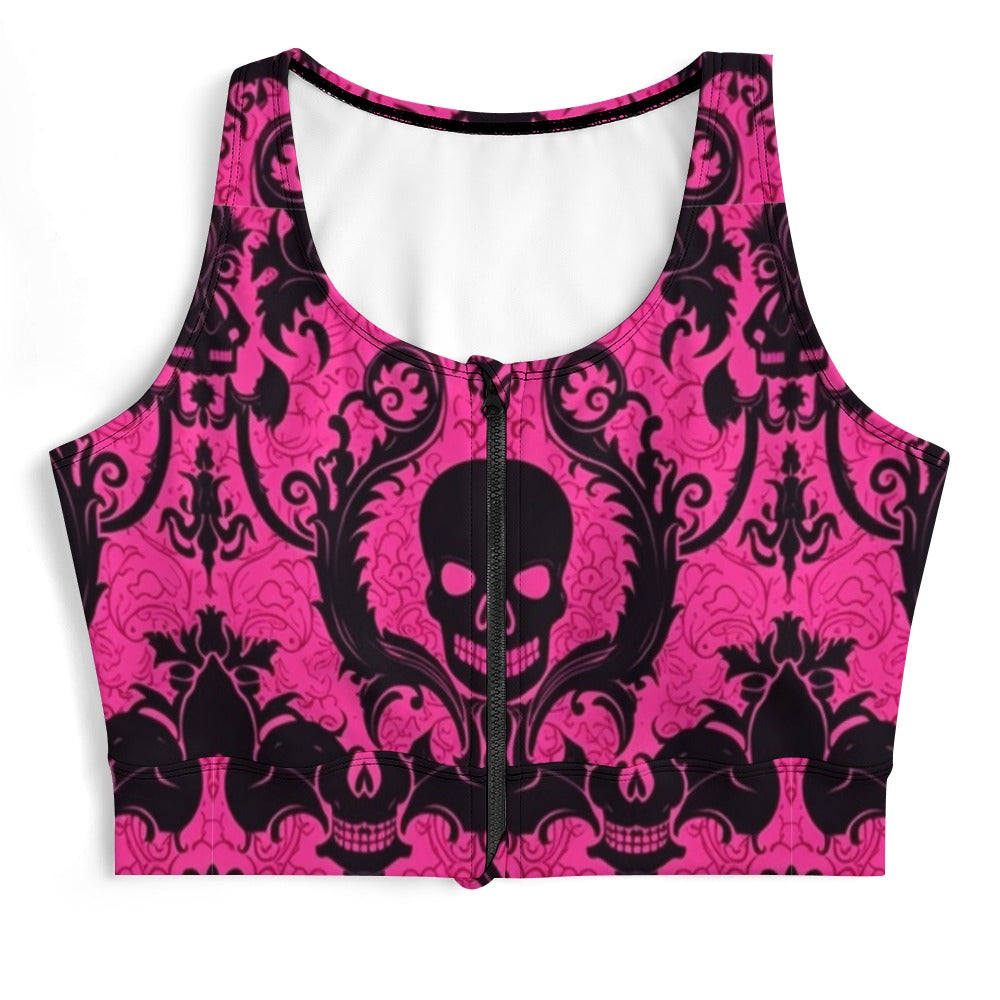 Pink Gothic Skull Yoga Zipper Vest