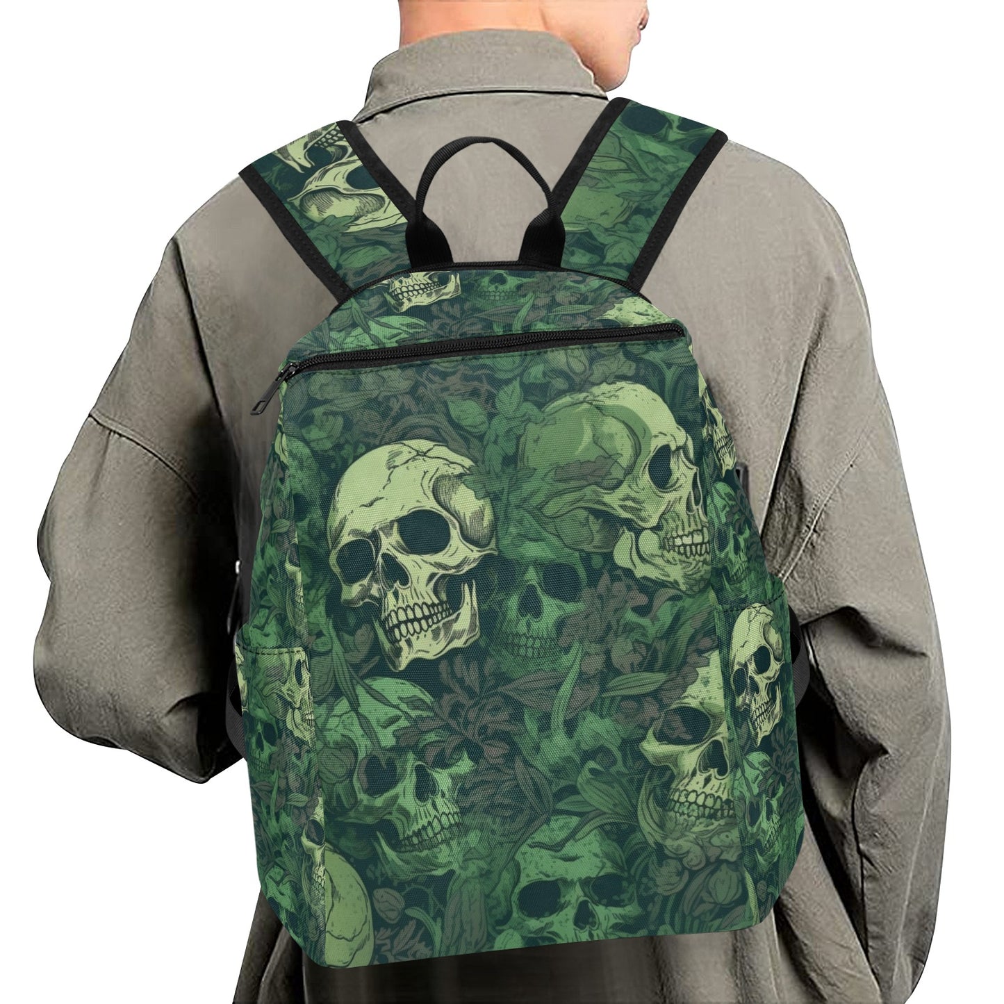 Green Skulls Lightweight Casual Backpack