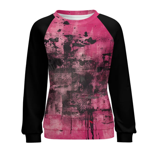 Gothic Pink And Black Raglan Round Neck Sweater