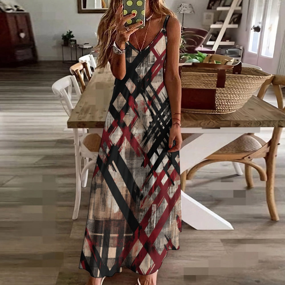 Distressed Plaid Sling Ankle Long Dress