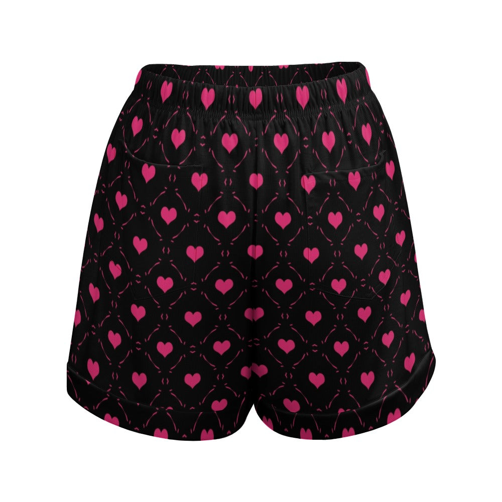 Little Pink Hearts High Waist Loose Elastic Waist Shorts