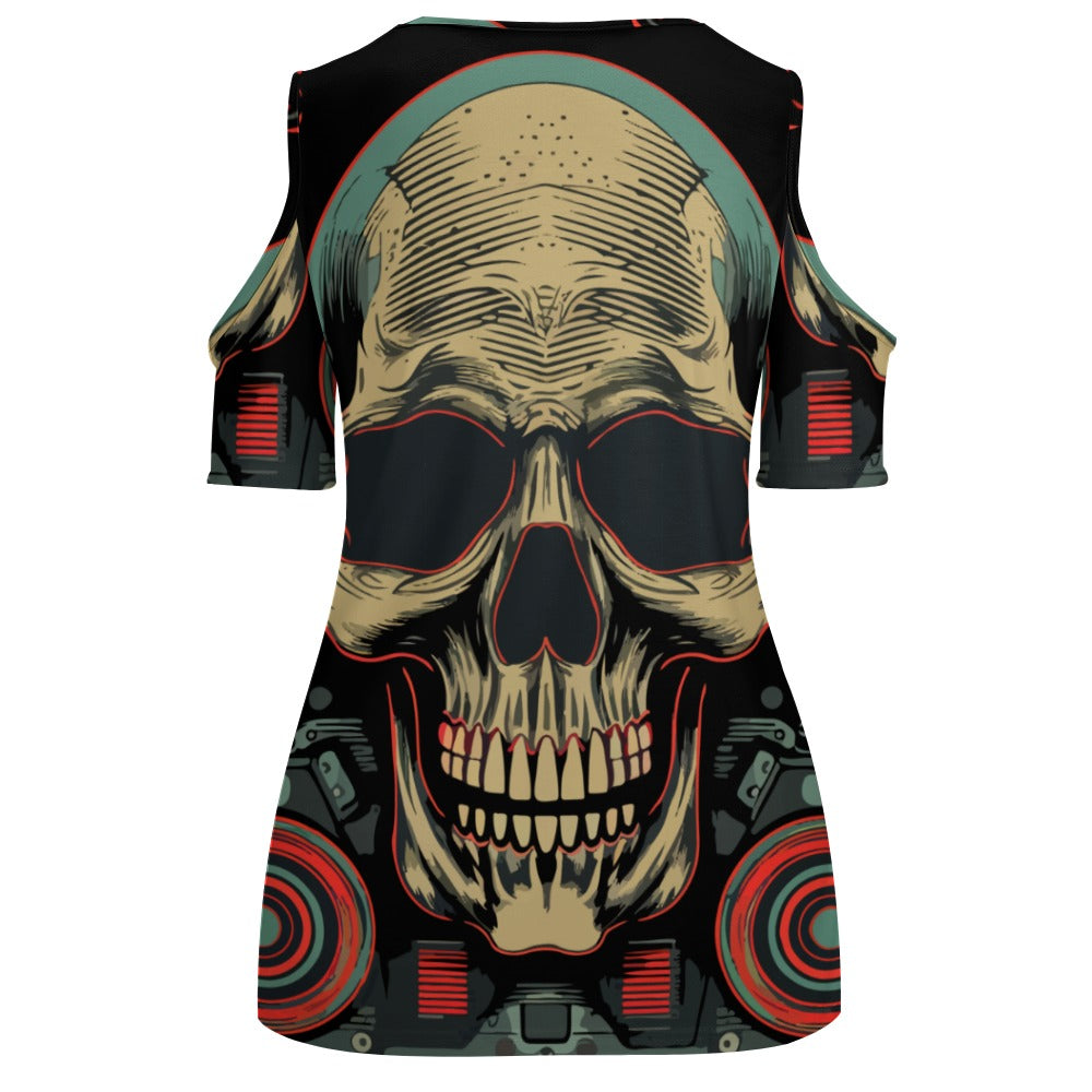 Radical Skull Off The Shoulder U-neck Short Sleeve Top