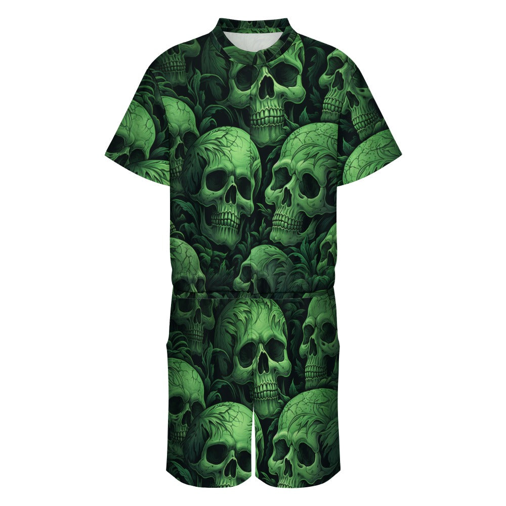 Green Skulls One Piece Short Sleeved Jumpsuit