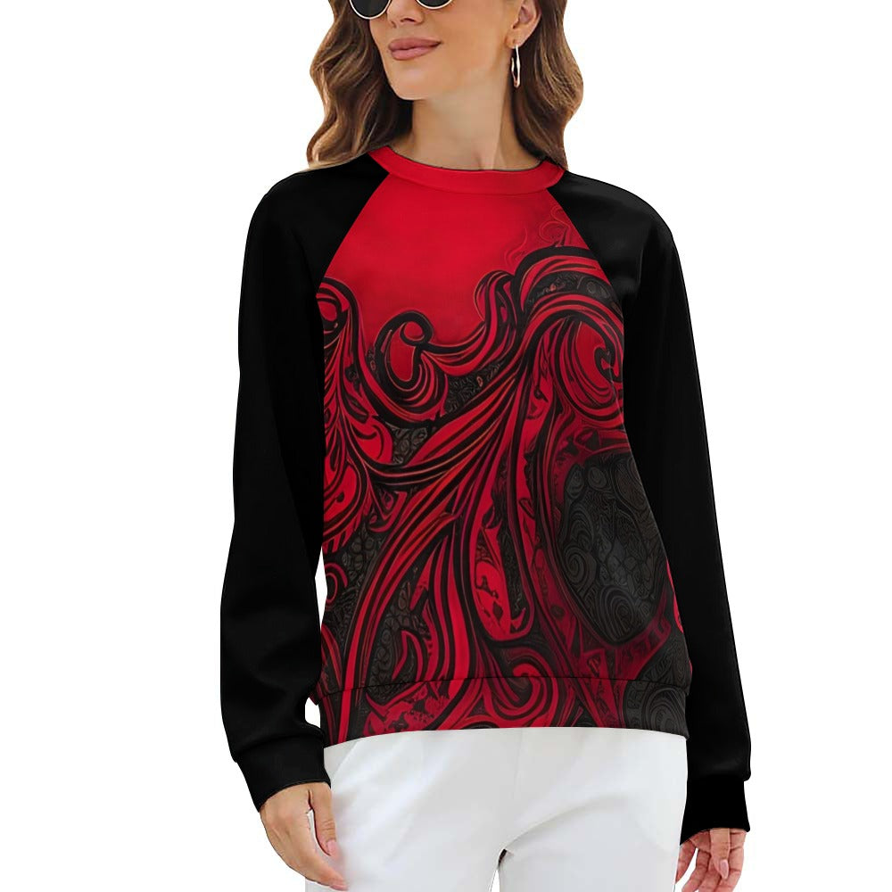 Gothic Black And Red Design Raglan Round Neck Sweater