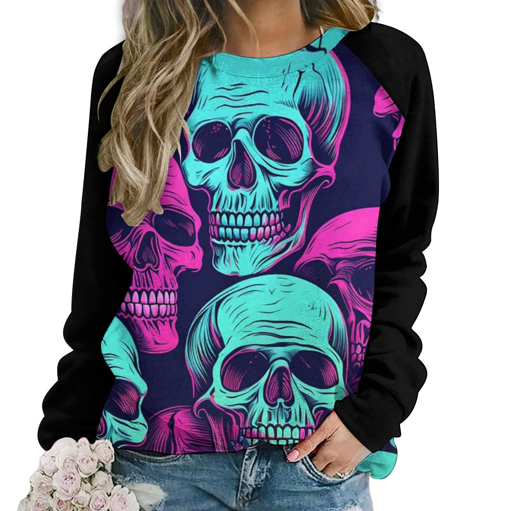 Neon Skulls Raglan Round Neck Sweater