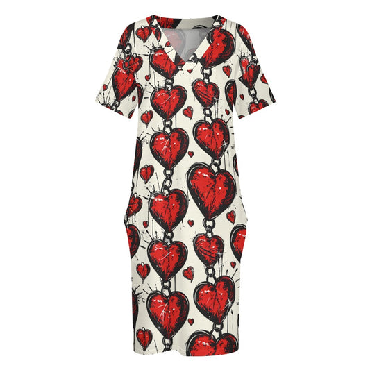 Chained Hearts Loose Dress With Pockets