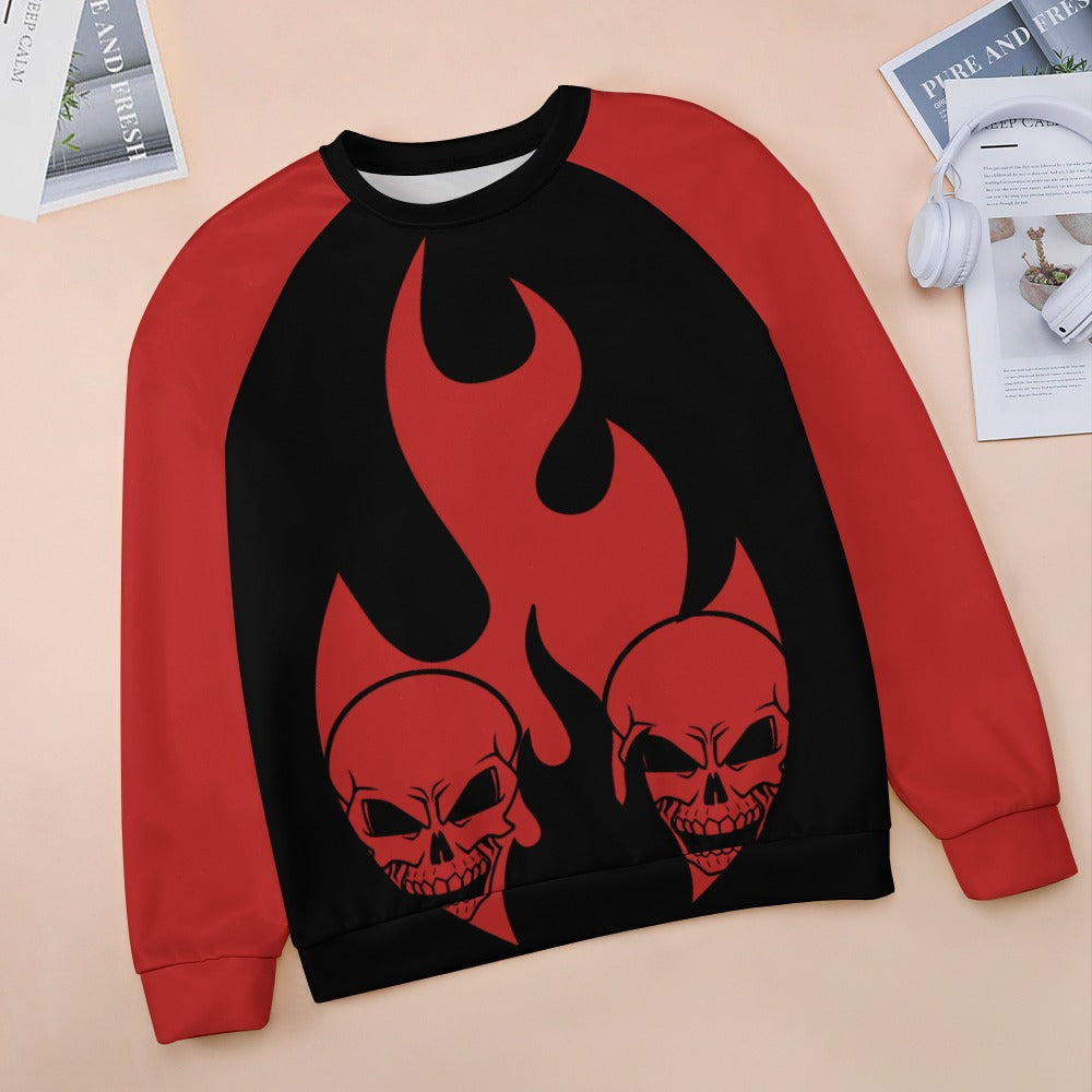 Burning Skulls Raglan Round Neck Sweater
