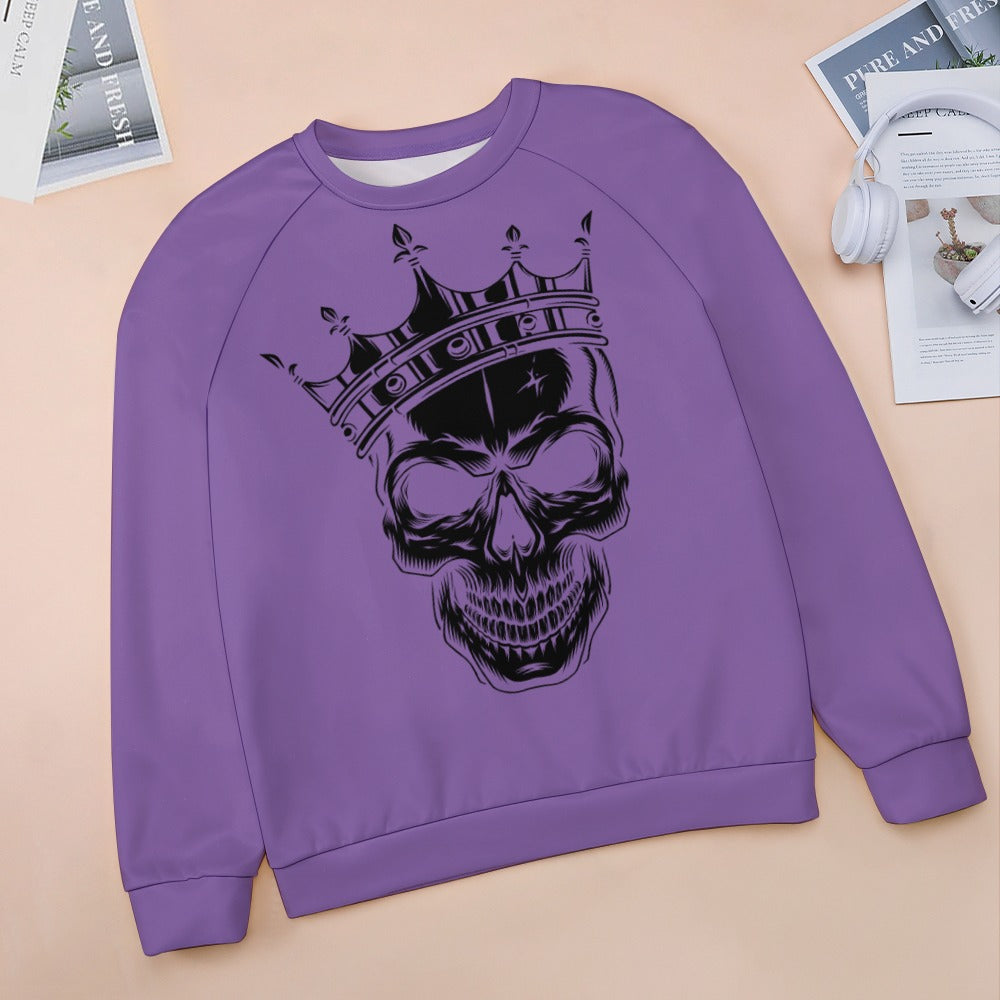 Royal Skull Purple Raglan Round Neck Sweater