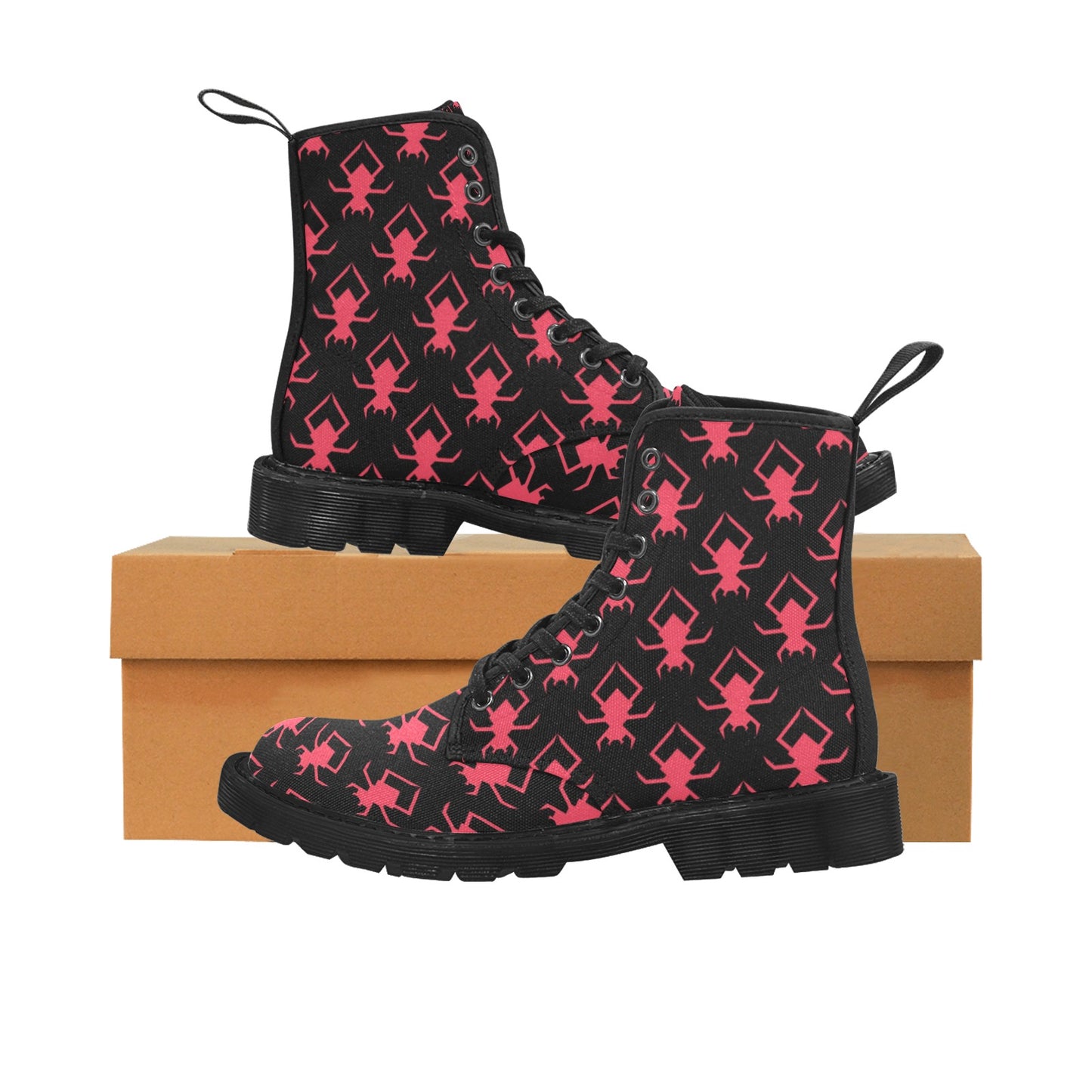 Pink Spiders Lace Up Canvas Boots