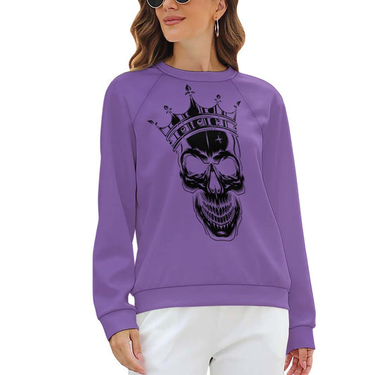 Royal Skull Purple Raglan Round Neck Sweater