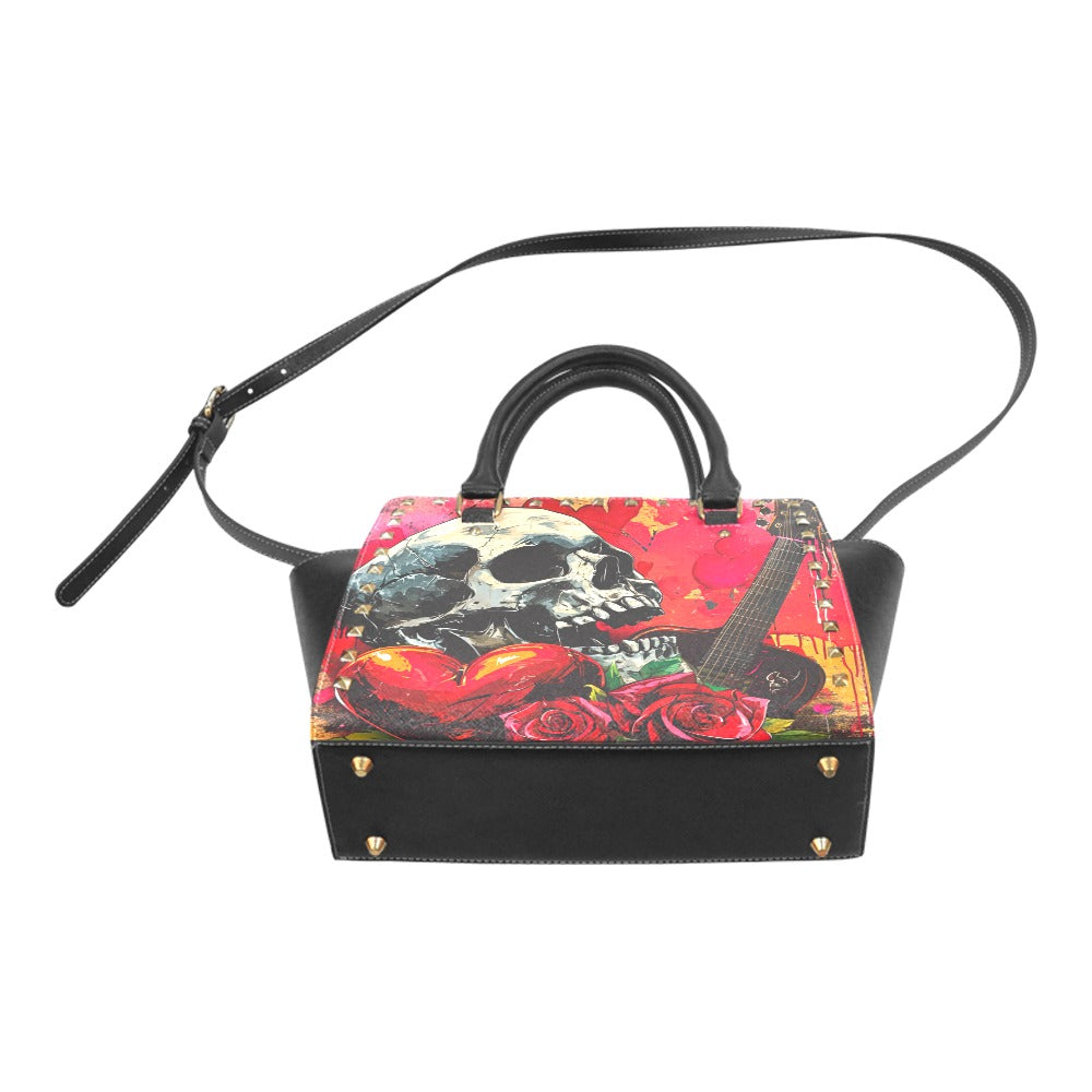 Skull, Rock N Roll, And Love Rivet Shoulder Handbag