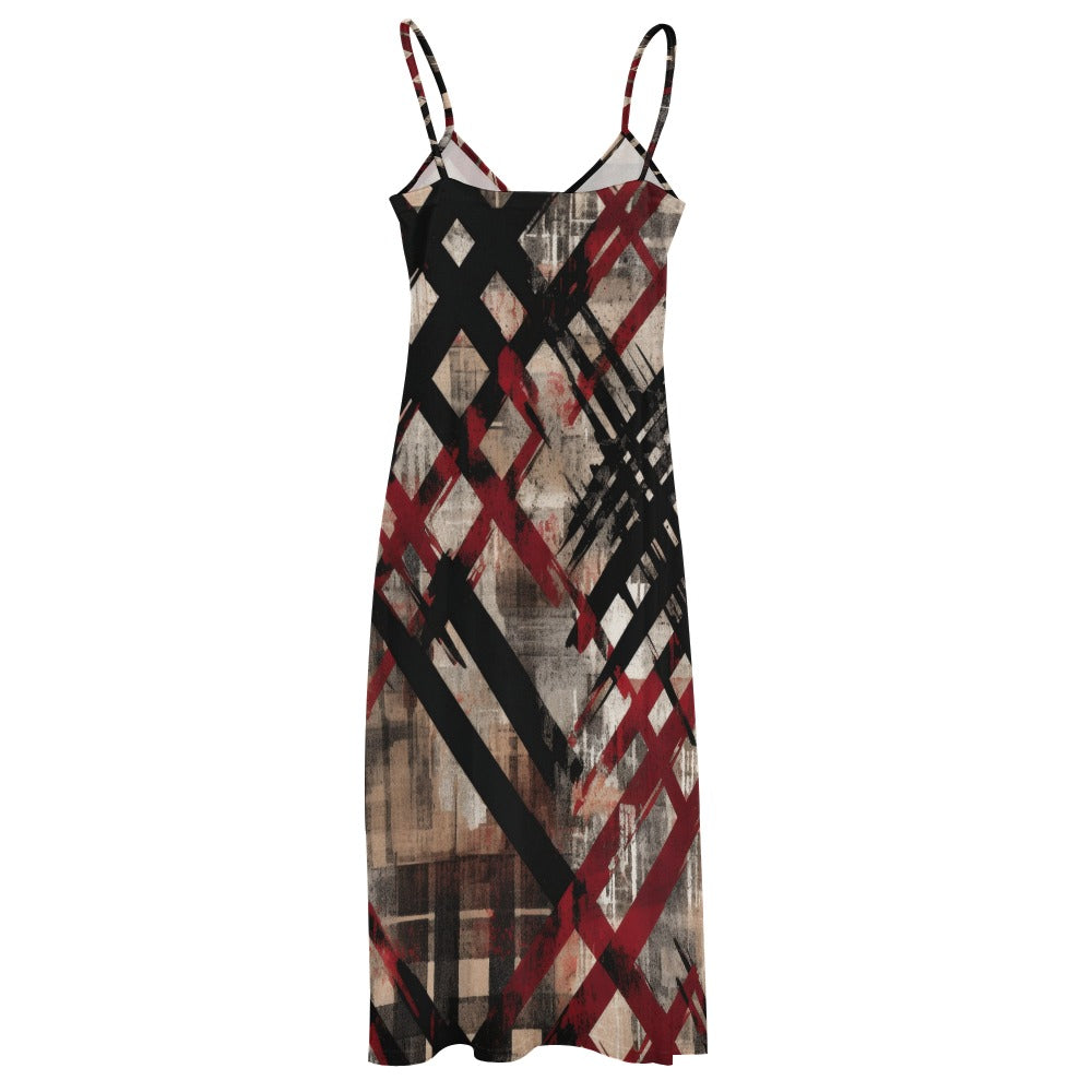 Distressed Plaid Sling Ankle Long Dress