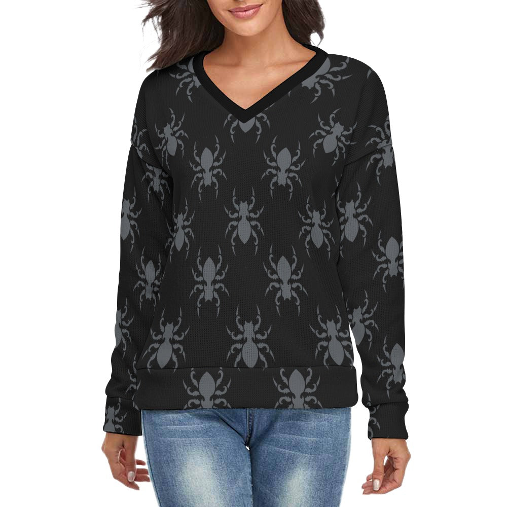 Gothic Spiders V-Neck Long Sleeve Sweater