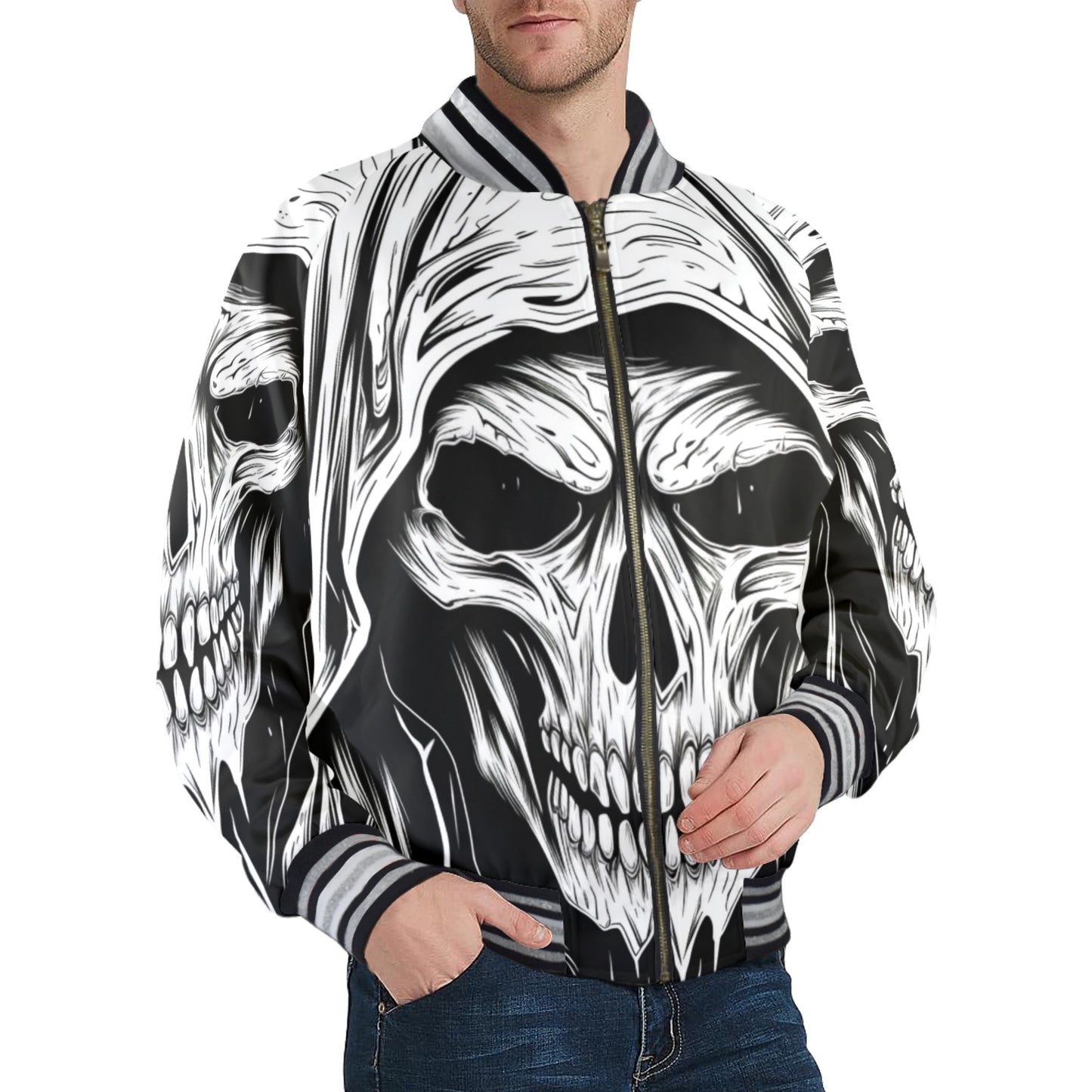 Grim Reaper Striped Trim Bomber Jacket