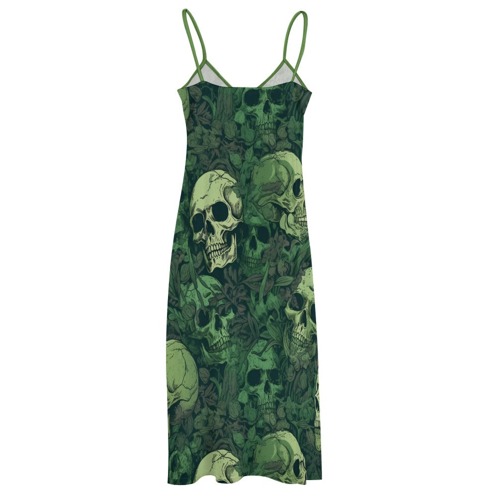 Green Skulls Sling Ankle Long Dress