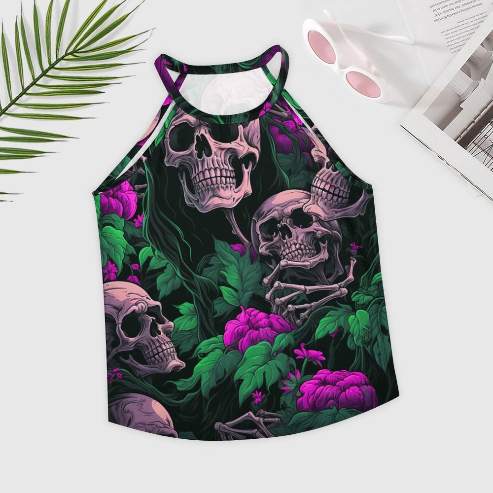 Skulls And Flowers Crew Neck Vest