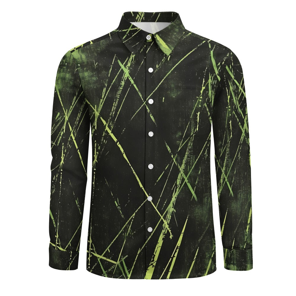 Green Strikes Casual One Pocket Long Sleeve Shirt