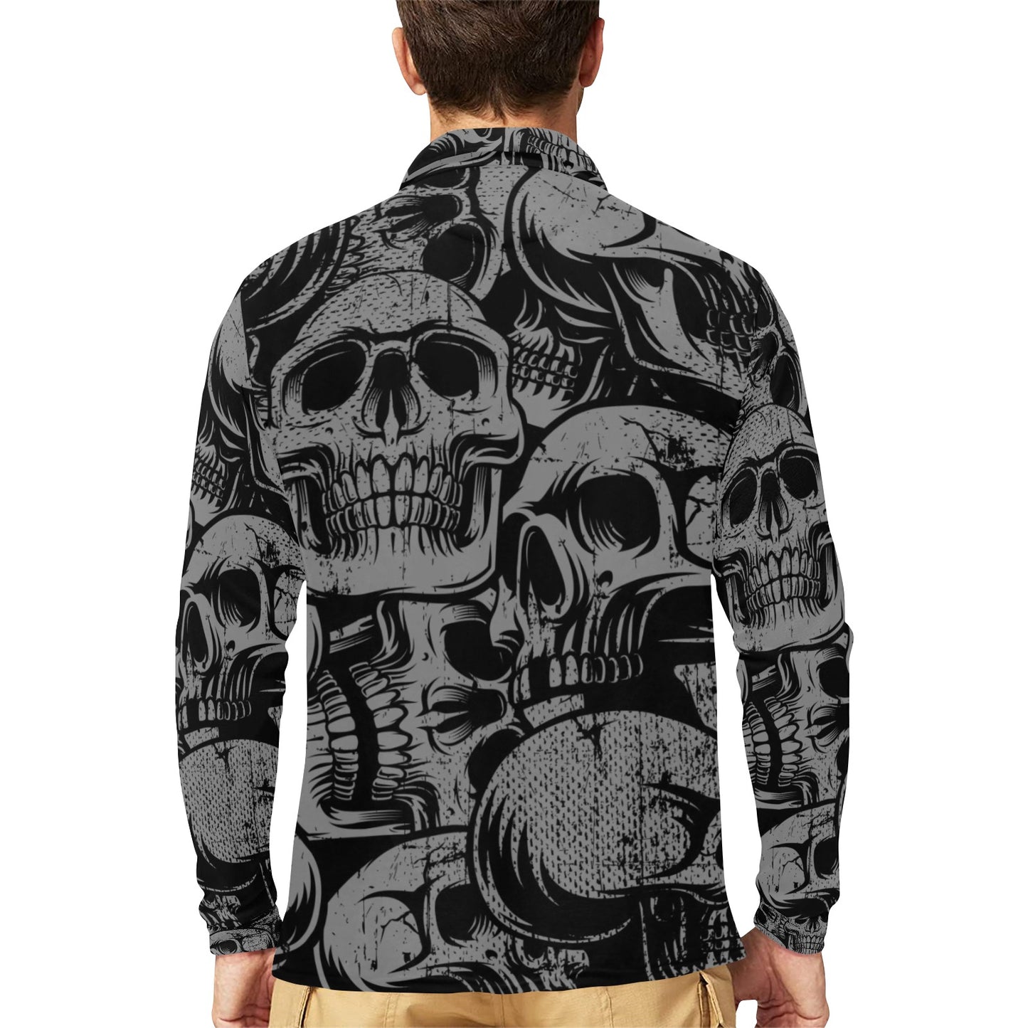 Silver Skulls Long Sleeve Polo Shirt