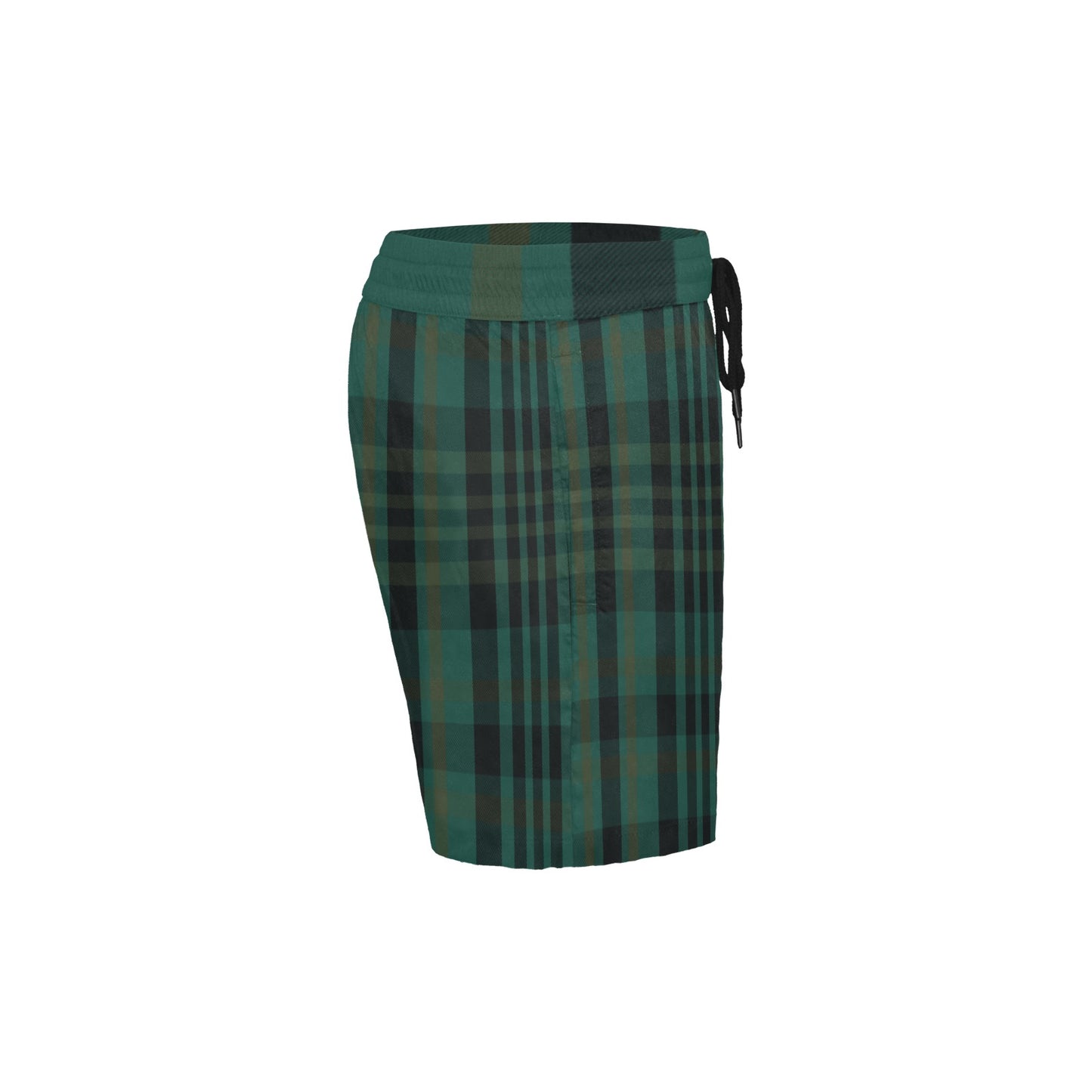 Dark Green Plaid Men's Mid-Length Swim Shorts