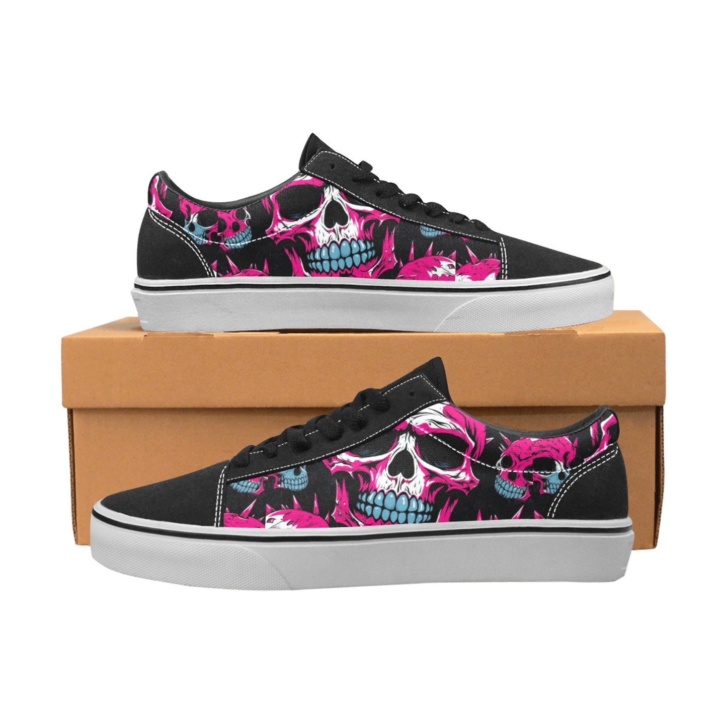 Punk Pink Skulls Lace-Up Canvas Shoes