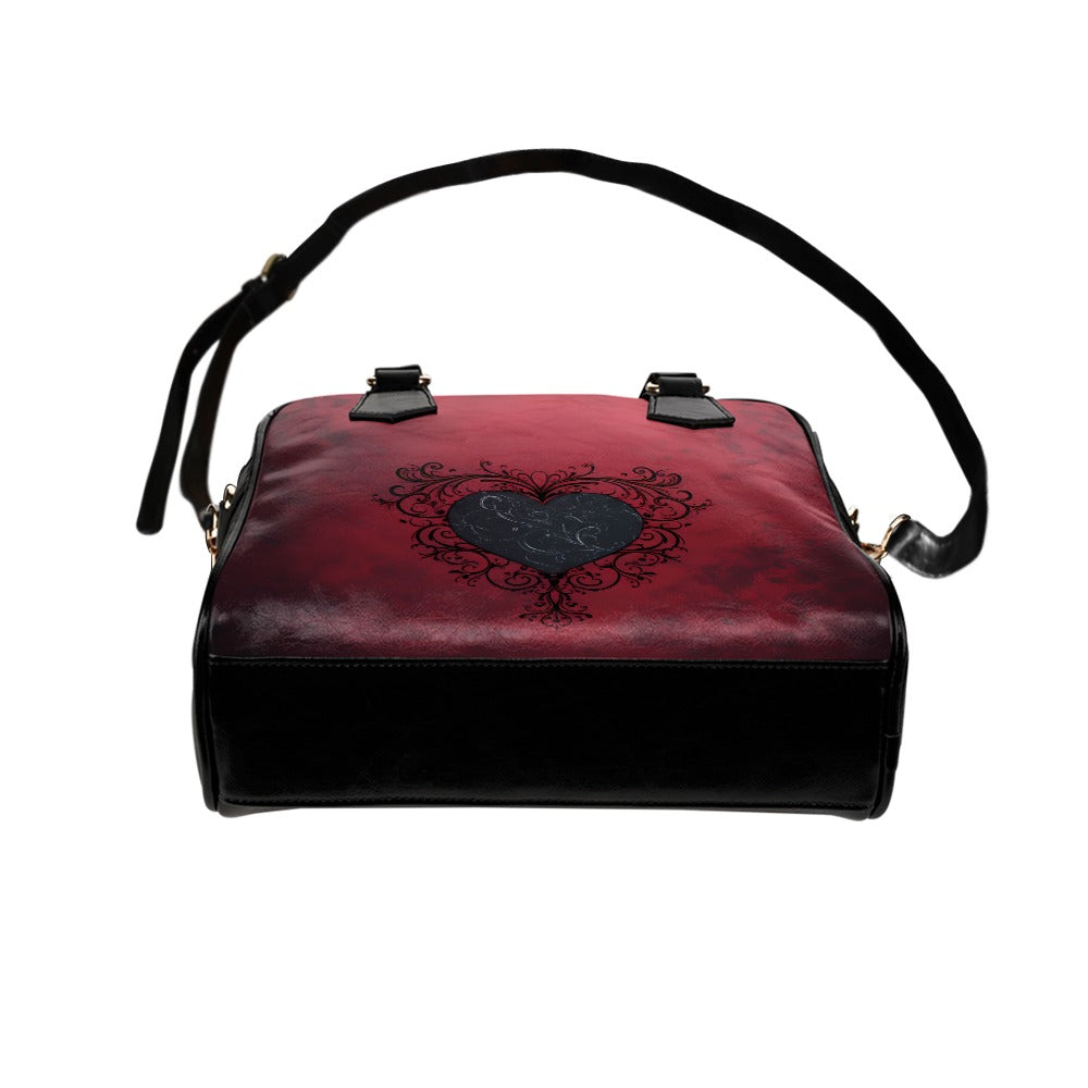 Lacy Black Hearts Shoulder Handbag