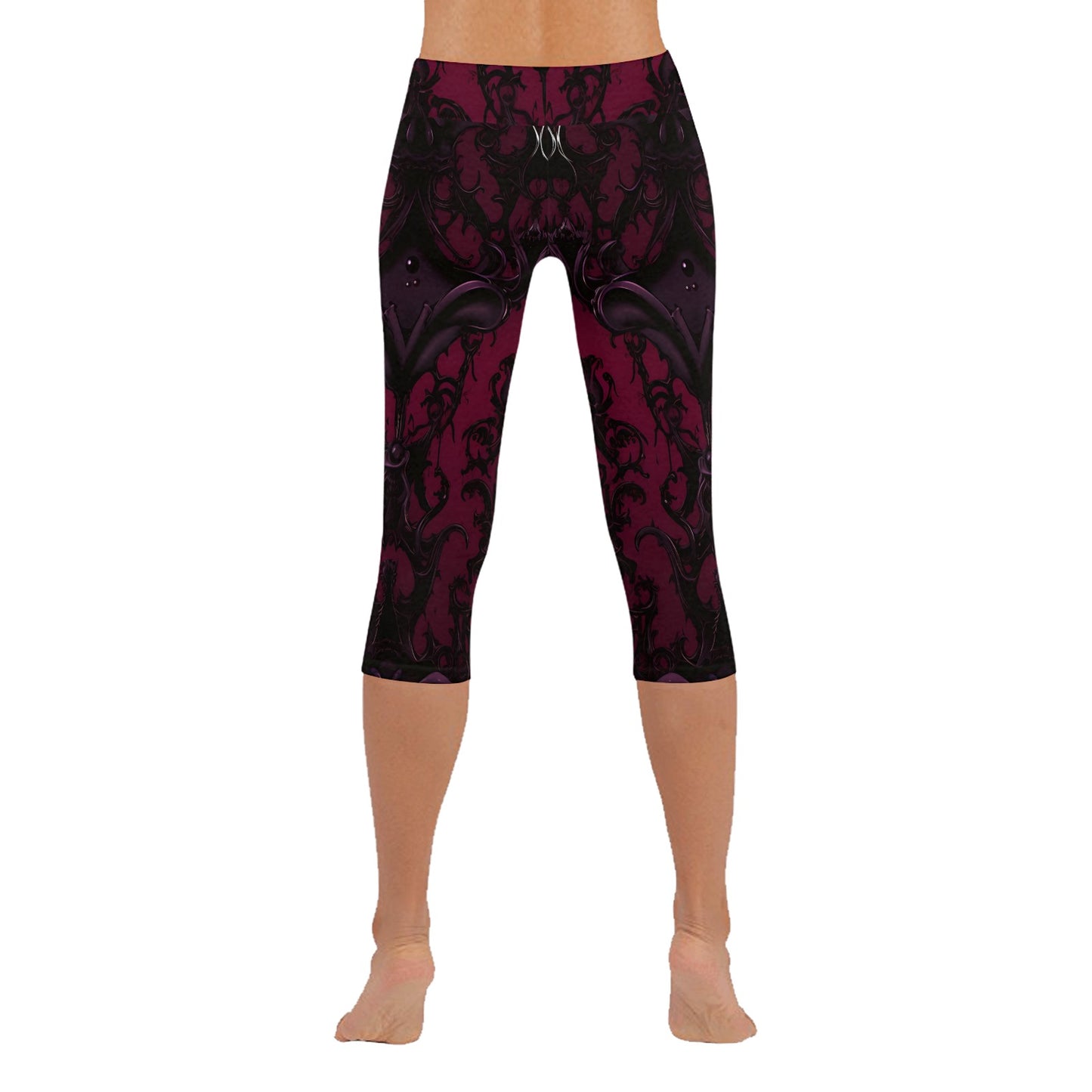 Goth Red And Black Low Rise Capri Leggings