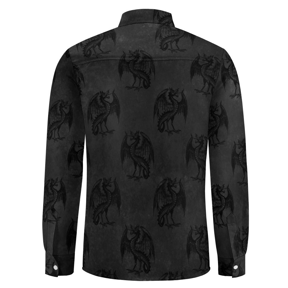 Gothic Dragon Casual One Pocket Long Sleeve Shirt