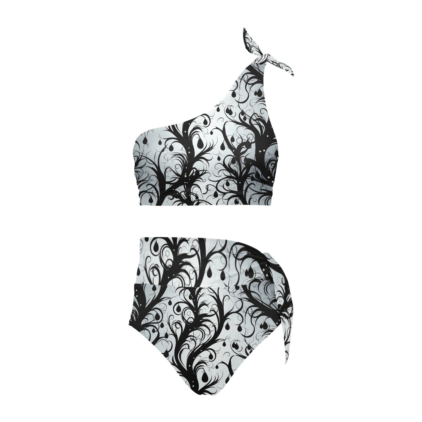 Goth Vines Of Darkness High Waisted One Shoulder Bikini Set