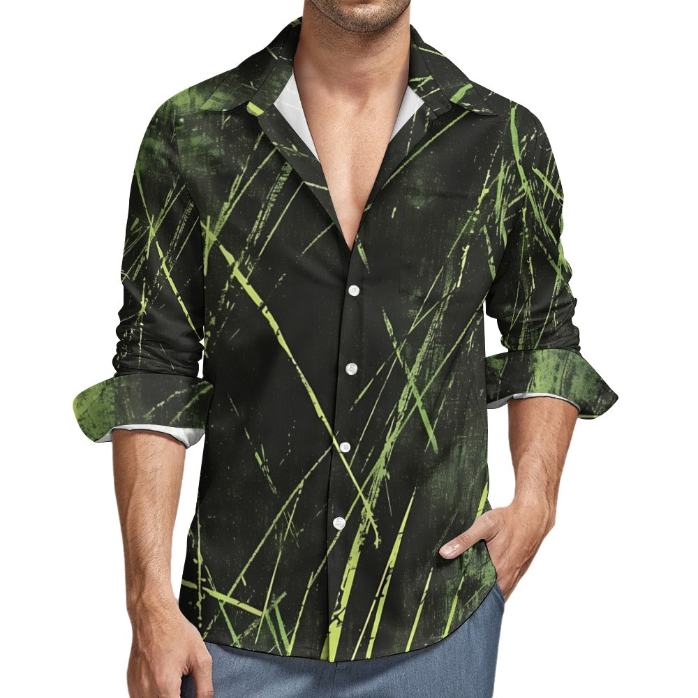 Green Strikes Casual One Pocket Long Sleeve Shirt