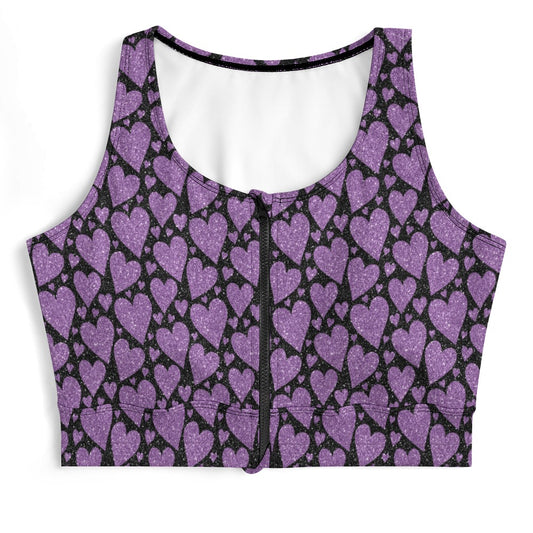 Sparking Purple Hearts Yoga Zipper Vest