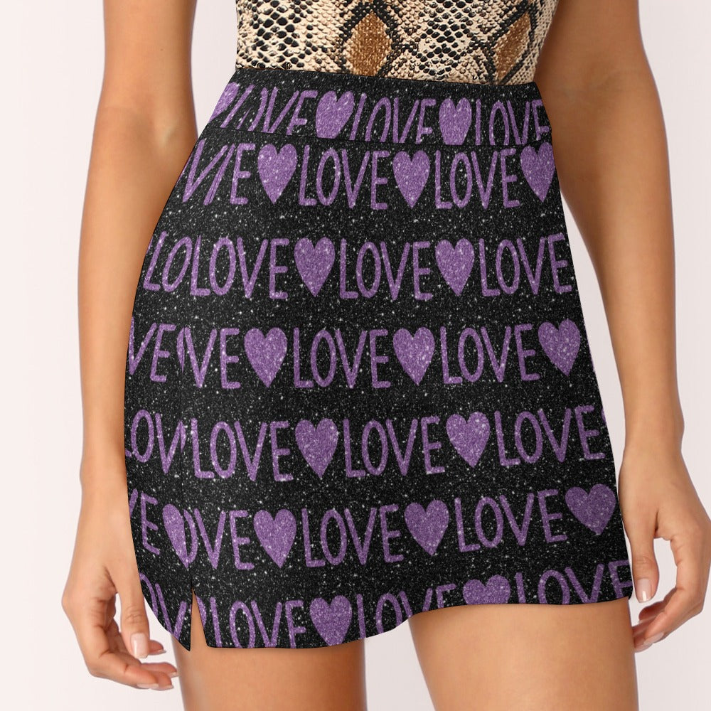 Sparkling Purple Hearts And Love Skirt Shorts With Pockets