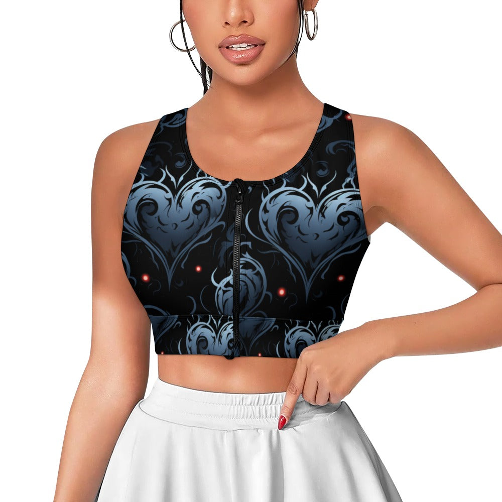 Gothic Blue Hearts Yoga Zipper Vest